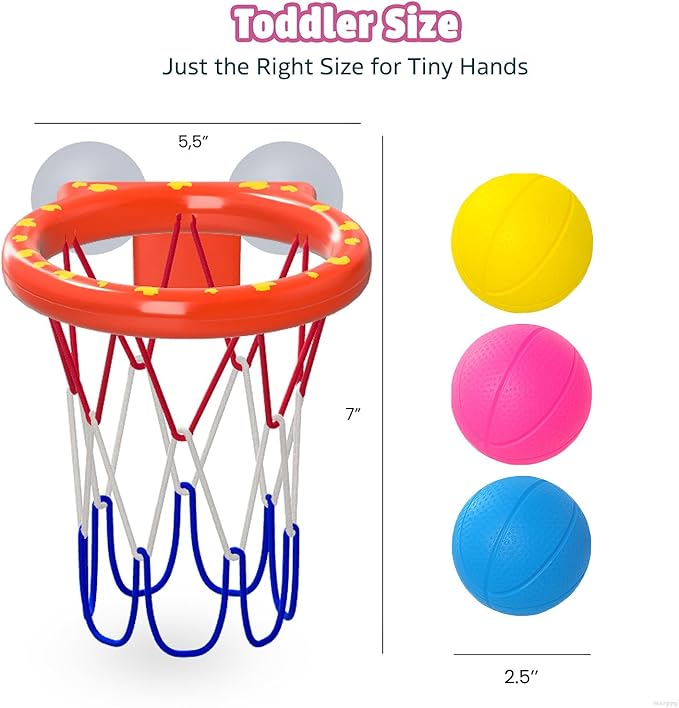 MARPPY Bath Toys - Bathtub Basketball Hoop for Toddler Kids - Mold-Free Bath Toys with Strong Suction Cups and 3 Colorful No-Hole Balls - Fun Shower and Bathtub Toy for Toddlers
