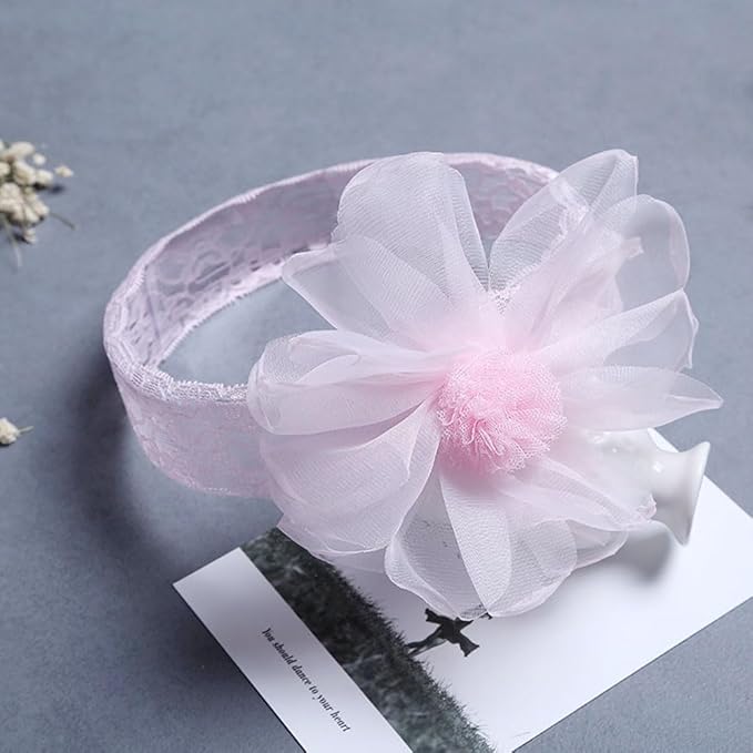 Lace Flower Bow Baby Girls Headband Pink Knot Infant Wrap Soft Chiffon Elastic Baby Turban Hair Band for Newborn Infant Toddler Kids (Pink B)