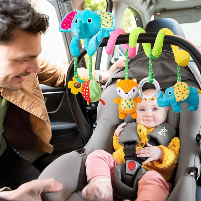 willway Car Seat Toys, Infant Spiral Plush Hanging Toys for Car Seat Stroller Crib Bassinet Mobile with BB Squeaker Rattles, Baby Toy for 0 3 6 12 Months
