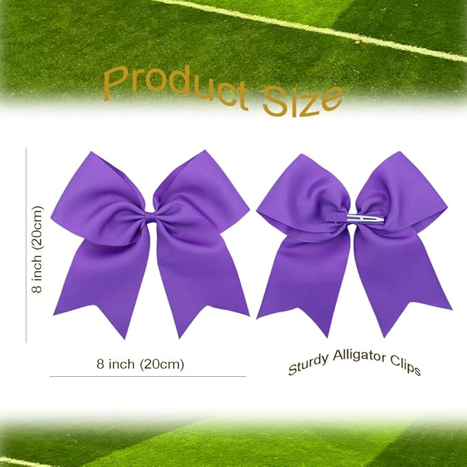 Pack of 2 Purple Jumbo Cheer Bow Hair Clips for School Girls Cheerleader Bows 8'' Dancing Softball Basketball Cheerleading Team Hair Accessories