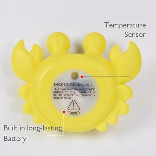 Baby Bath Thermometer Crab Toy - Digital Floating Water Thermometer with LED Display & Color Alerts for Infants, Cute Bath Tub Sensor & Safe Bath Time Essential Toy