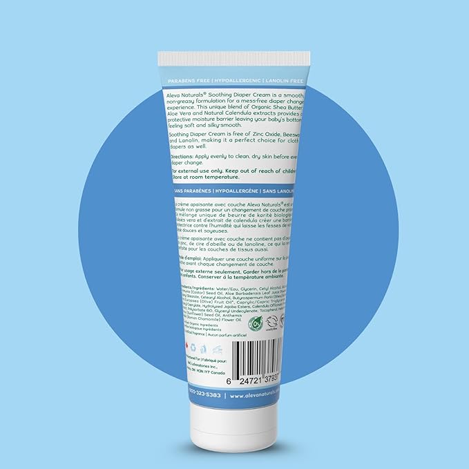 Aleva Naturals Soothing Baby Diaper Cream for Newborn and Toddlers, Fragrance-Free, Organic Shea Butter, Aloe Vera, Calendula Extracts and Sensitive Skin Friendly - 3.4 Fl Oz
