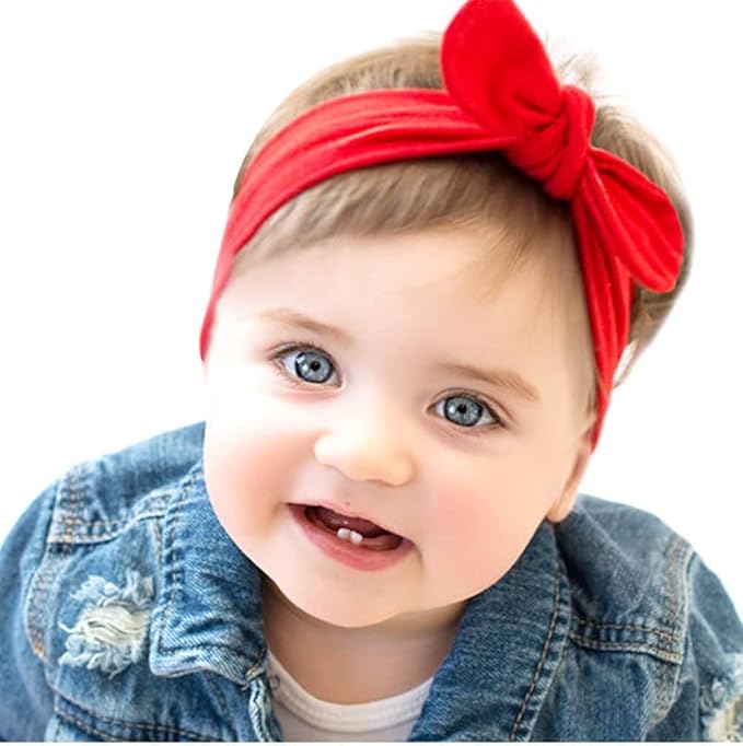 Baby Girl's Cute Toddler Bow Headbands Bowknot Rabbit Hairband Headwear for Daily Life Travel Photography (Red)