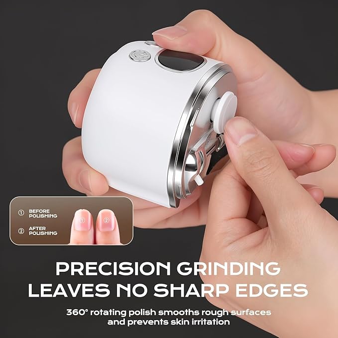 3-in-1 Automatic Electric Nail Clipper with LED Light & Nail File, 3 Speeds LCD Digital Display, Nail Clip Storage, USB Rechargeable Safety Fingernail Trimmer for Baby, Kids, Seniors White1