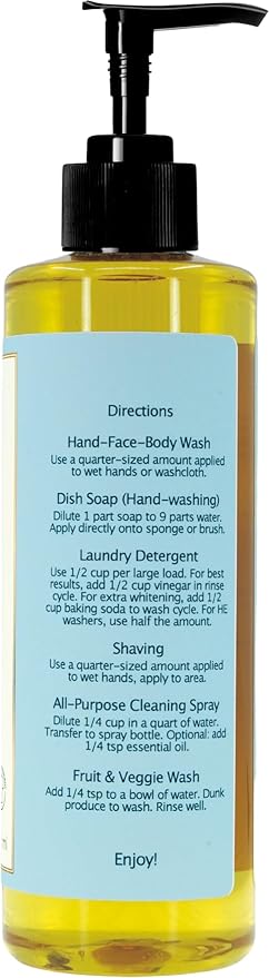 Liquid Castile Soap – Organic Ingredients, Biodegradable, Gentle for Sensitive Skin and Versatile Use (16 fl oz (Pump Cap), Eucalyptus)