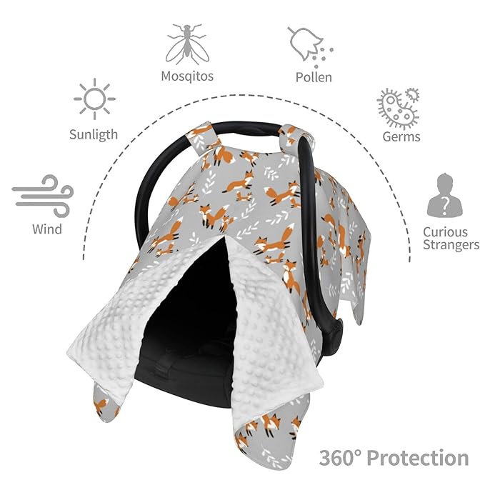 Cute Foxes Leaves Gray Baby Car Seat Canopy Nursing Cover for Newborn Car Seat Breastfeeding Covers Blanket Newborn Shower Gift