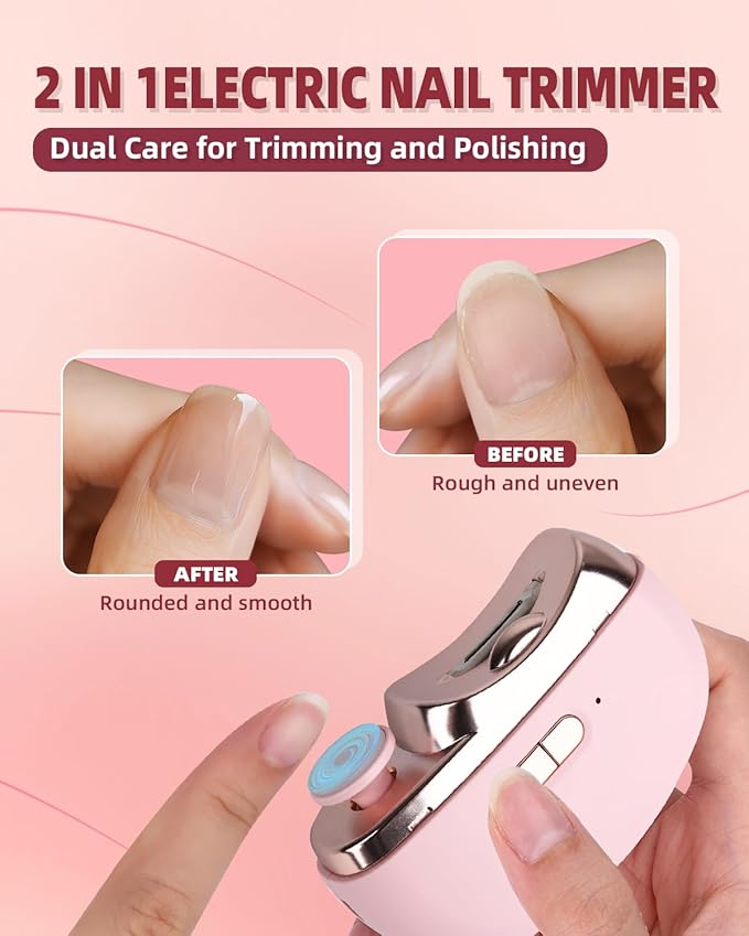 Upgraded Electric Nail Clipper, 3 in 1 Automatic Nail Trimmer and Polisher with LED Light & Clip Storage