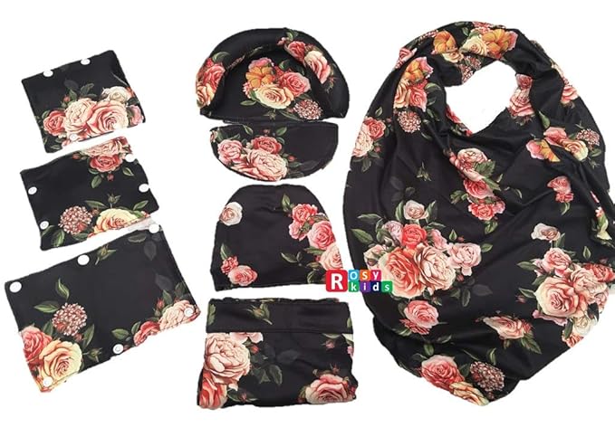 9pc Baby Boy Baby Girl Ultimate Set of Infant Car Seat Cover Canopy Headrest Blanket Hat Nursing Scarf, 30JY02