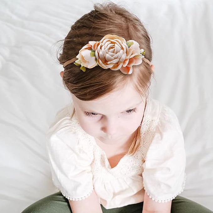 Baby Girl Flower Headband 6 PCS Elastic Hairbands Handmade Nylon Bows Headbands Chic Floral Hair Accessories Kids Gifts for Newborn Infant Toddlers