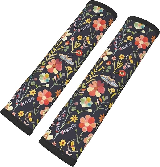 2 Pack Car Seat Belt Pads Cover Cushion for A More Comfortable Driving Herbs Floral Seat Belt Shoulder Strap Covers Hippie Butterflies Harness Pad for Car Interior Accessories