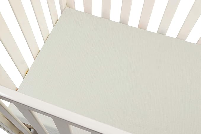Onacosht Muslin Mini Crib Sheets, 39" x 27" Pack and Play Mattress Sheets Fitted for Pack N Play, Soft Cotton for Boys Girls, 2 Pack, Beige and Fog