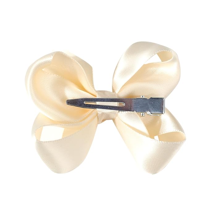 3 Inch Satin Bow for Little Girls - 2 Pcs (Ivory)
