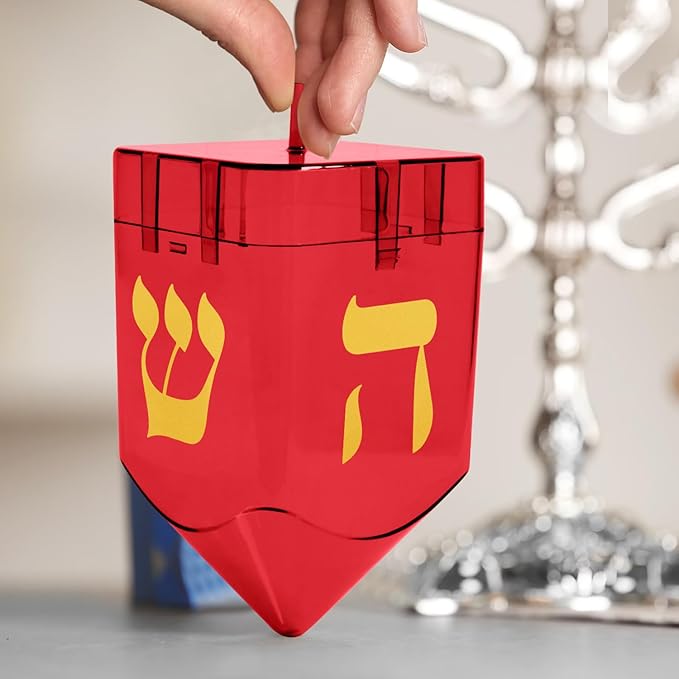 Large Fillable Dreidels for Hanukkah, Pack of 4 Plastic Dreidels Bulk, Red Large Dreidels That Bring Joy and Tradition to Every Celebration