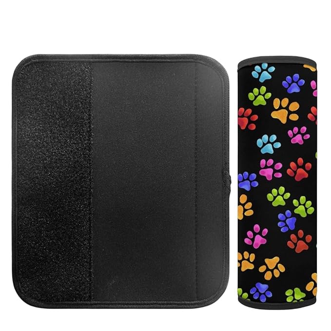 ENLACHIC Kids Car Seat Belt Cover, Cute Cartoon Animal Print Baby Car Seat Strap Pads Infant Car Seat Protector Car Accessories Universal All Cars,Colorful Dog Paw