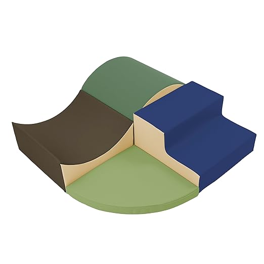 FDP SoftScape Curvy Corner Climber, Indoor Active Play Structure for Toddlers and Kids, Safe Soft Foam for Crawling and Sliding, 4-Piece Set - Earthtone