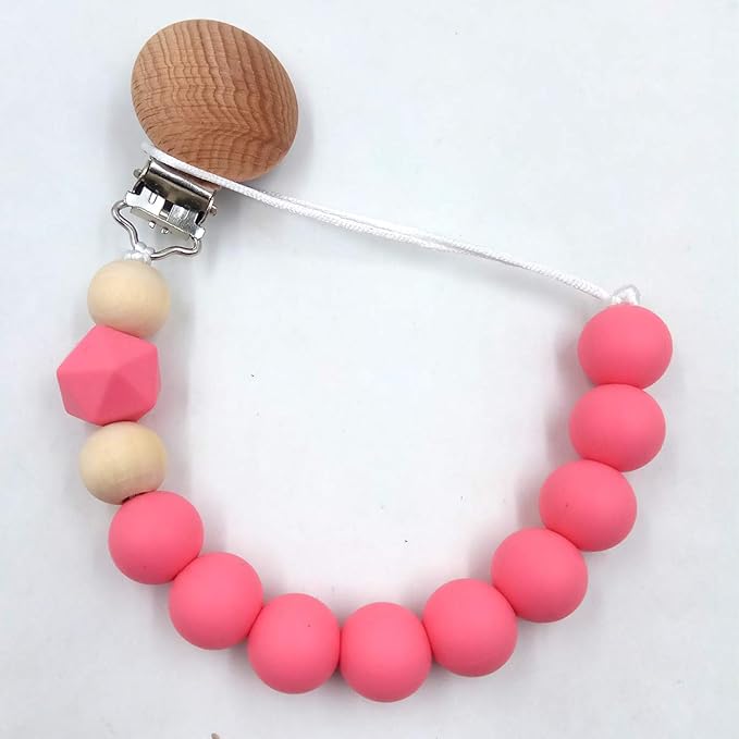 5pcs Natural Beech Wood Pacifier Clips Teething Grasping Toy Suspender Clips Charm Antique DIY Wooden Pacifier Chain Accessory (3.5cm/5pcs)
