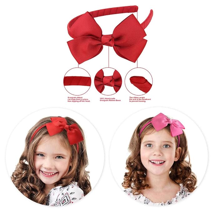 7Rainbows Cute Hot Pink Bow Headband for Girls Toddlers.