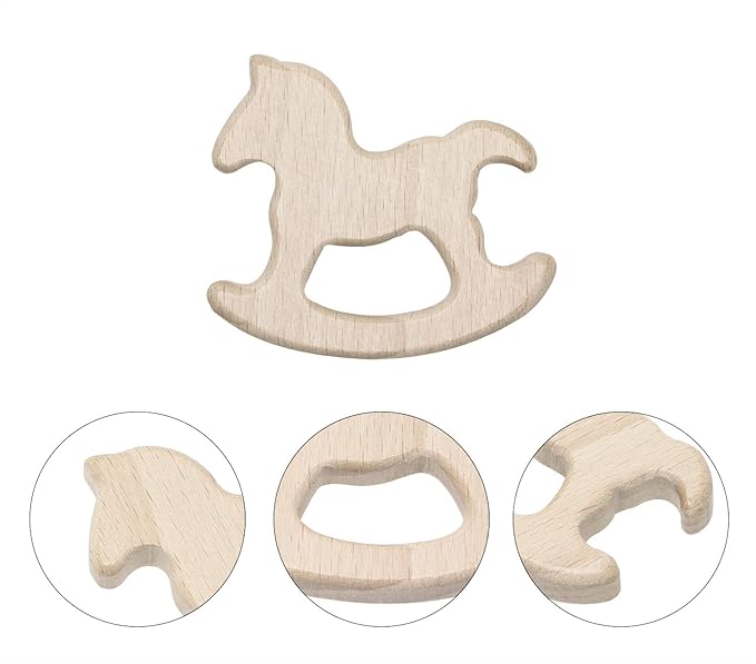 Baby Teething Toys Penta Angel 10Pcs Natural Wooden Teething Animal Rings for Newborn Toddler Infant (10)