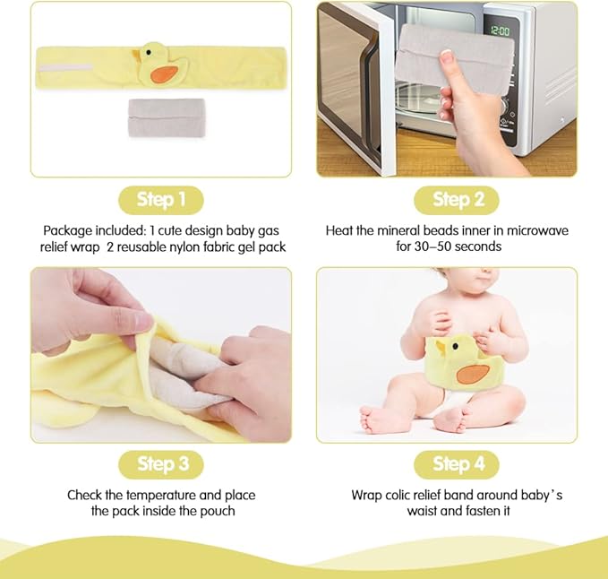 Hilph Baby Colic and Gas Relief for Newborns Infants, Heated Tummy Wrap, Baby Swaddling Belt Warmth, Natural Relief for Upset Stomach in Babies and Toddlers (Yellow Duck)