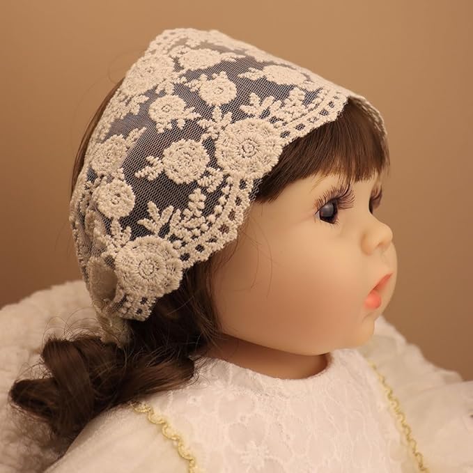 Baby Girls Lacy Bow Headband Soft Breathable Lace Hairband for Toddlers Infant Baptism Christening Beanie Cap Wide Turban Wedding Party Shower Gifts (Style 2)
