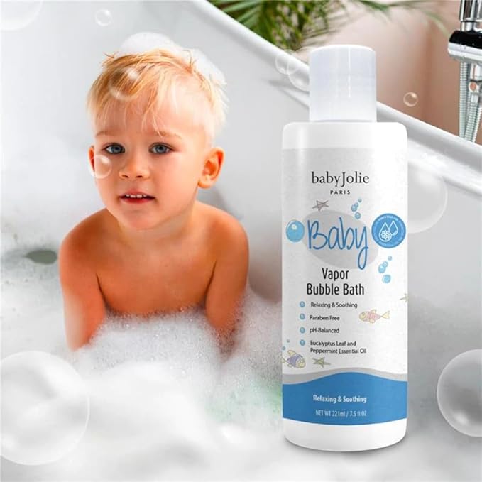 Baby Jolie Vapor Bubble Bath - Baby & Kids Bathing Aromatherapy for Stuffy Nose and Cough Relief, Made with Eucalyptus and Peppermint Extract, Natural Essential Oils, 7.5 oz