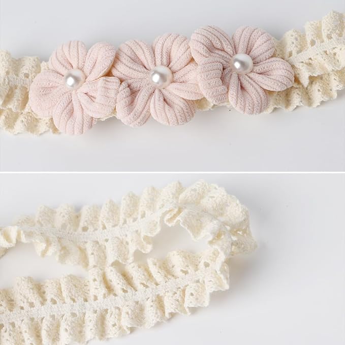 Handmade Baby Girl Headbands in Beige and Pink Lace Flowers for Newborns and Toddlers Cute Baby Girl Flowers and Newborn Headbands (Pink flowers, One Size)