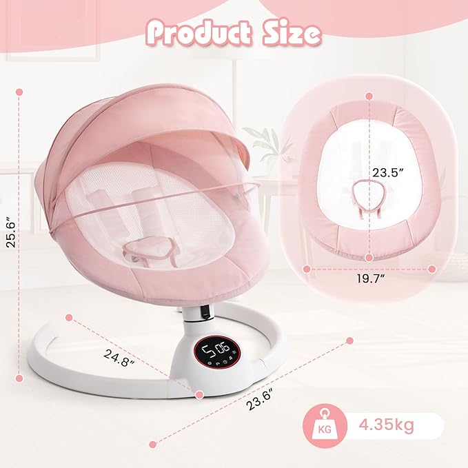 Soobaby Baby Swing for Infants,Electric swingfor Babies,Portable Swing for Baby Boy Girl,Remote Control Indoor Baby Rocker with 5 Sway Speeds,Music and Bluetooth,Hot Pink