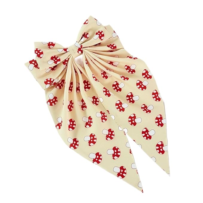 Kids Girls Mushroom Print Hair Clips Bow Mushroom Pattern Hair Pin Bowknot BBW03 (Bow-B4)