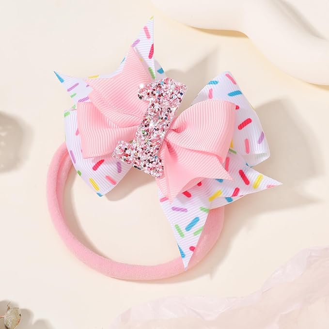 Birthday Hair Bow Hair Headband Hair Accessories Bow Birthday Decorations, Pink Ice Cream Hair Bows Headband