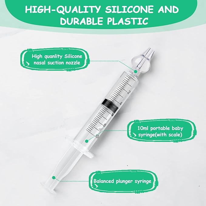 Aolso Baby Nasal Irrigator, 4PCS Nasal Syringe for Baby, Syringe Nasal Irrigator with Tweezers & Cleaning Brush, Baby Nasal Aspirator with Silicone Nasal Suction Tips Portable Baby Nasal Syringe
