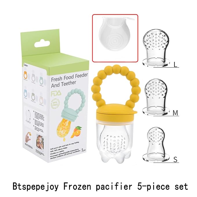 Fruit Pacifier Feeder Baby Fruit Food Feeder Pacifier Silicone Fruit Feeder Baby Fruit Feeder Pacifiers Teething Relief Toys for Baby Kids Children(Dark Yellow