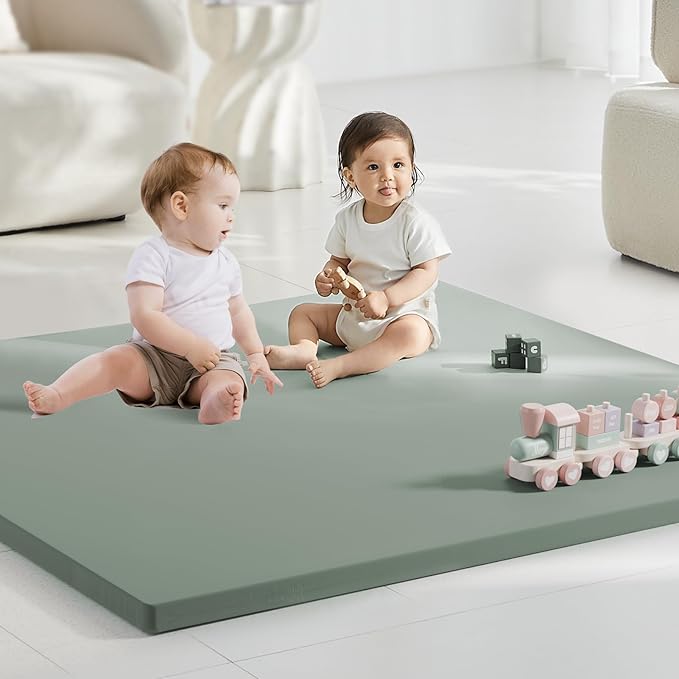 Comehealthy Baby Play Mat for Floor, 50x50 Vegan Leather Playpen Mat, Thickened Foam Cushioned Mat for Infants and Toddlers, Waterproof, Non-Slip & Stylish Playmat for Babies, Easy to Clean, Green