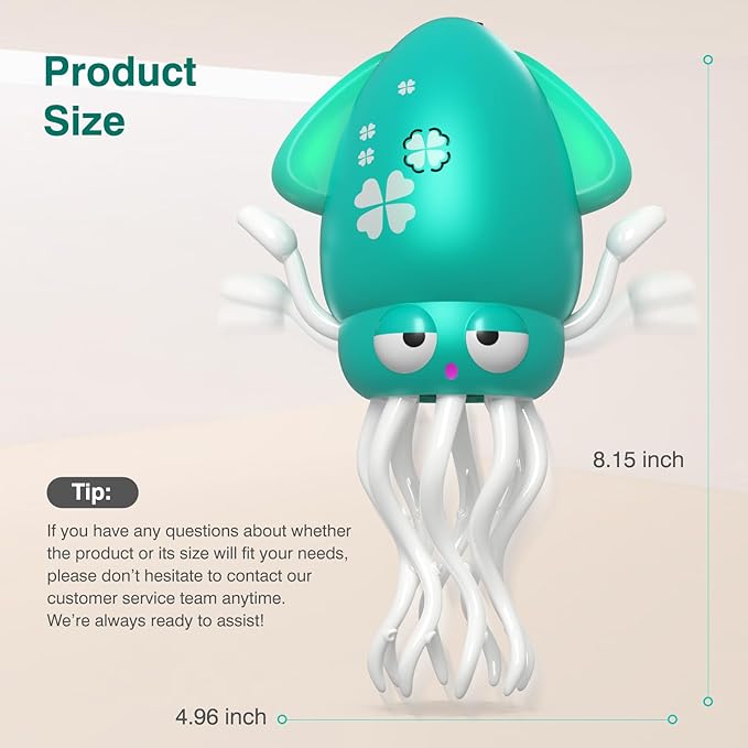 Dancing Squid Baby Toy, Crawling Octopus Squid Tummy Time Toy, Rechargeable Magic Dancing Music & LED Octopus for 3 4 5 6 Year Old Kids Boy Girl Birthday Gifts, Funny Squid for Floor Games (Green)