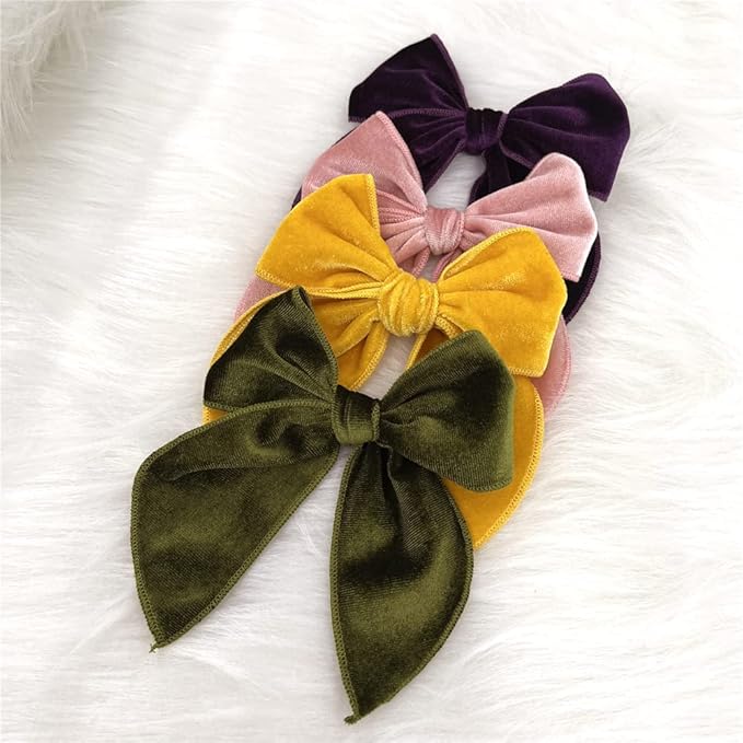 Pack of 24 Velvet Fable Bow Hair Clips for Women, Toddlers, and Kids - Alligator Hair Clips Hair Accessories (Velvet)