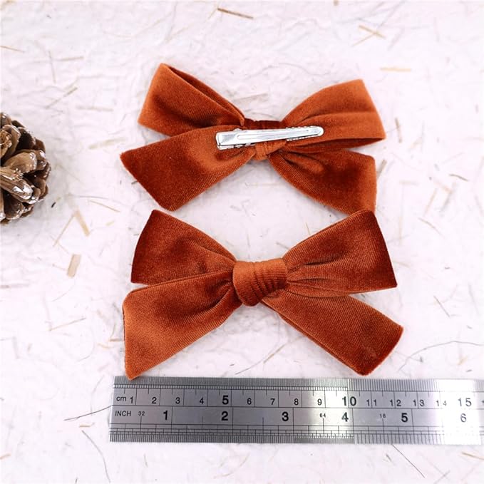 Vintage Velvet Bow Hair Clips for Baby Girl Kids Women Fall Velvet Christmas Hair Bows Barrettes Accessories (2 pcs Rust)