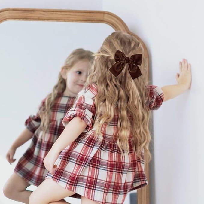 Hjiaruiky Hand-made Velvet Hair Bows Clips for Little Girls - Big Brown Bows