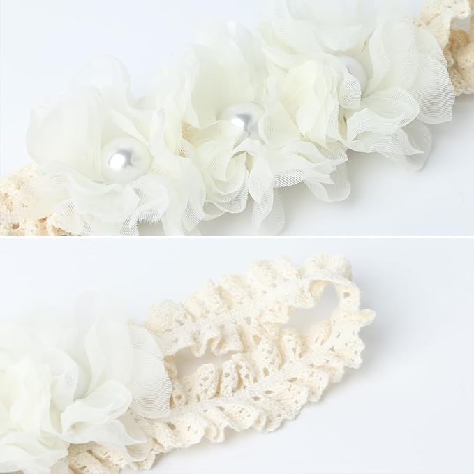 Handmade Baby Girl Headbands in Beige and Pink Lace Flowers for Newborns and Toddlers Cute Baby Girl Flowers and Newborn Headbands (Beige Lace Pearl Floral, One Size)