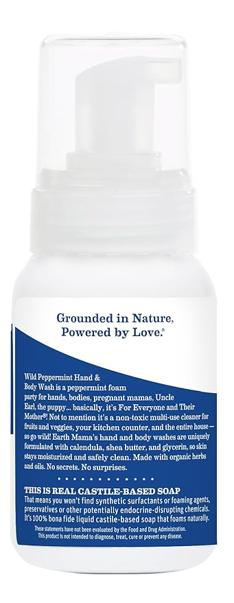 Earth Mama Wild Peppermint Hand & Body Wash | Foaming Castile Soap Liquid and Hand Soap, Made with Organic Wild Mint & Peppermint Oil, 5.3 fl oz (2-Pack)