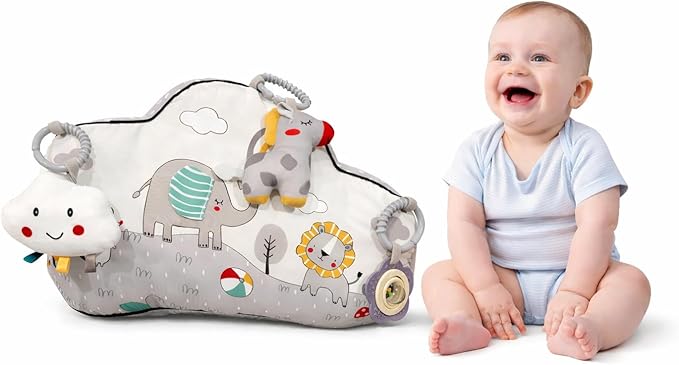 Tummy Time Activity Toy with 3 Detachable Sensory Toys | Baby Tummy Time Pillow for Infants 0-9 Months | Soft Breathable Tummy time Wedge Pillow with Rattle, Crinkle & Teether Toys