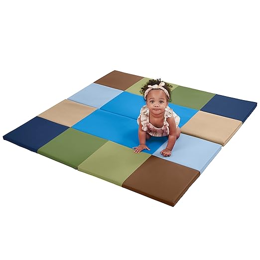 ECR4Kids SoftZone Square Dance Activity Mat, Folding Playmat, Earthtone