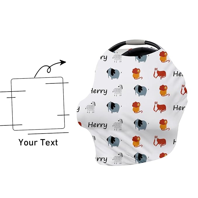 Custom Name Car Seat Canopy - Baby Car Seat Covers, White Lion Print Infant Stroller Cover, Carseat Canopy Christmas Birthday Gifts for Girls and Boys(27"x29")