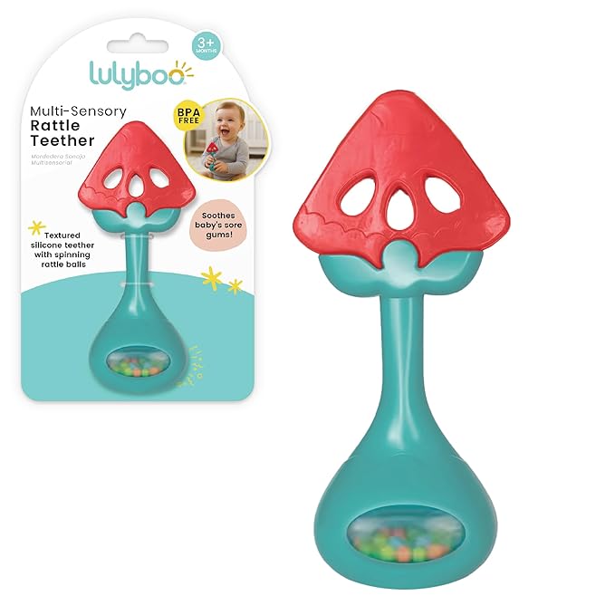 Lulyboo Watermelon Silicone Rattle Teether for Babies - BPA-Free, Food-Grade Textured Silicone Gums Soother with Gentle Rattle Ergonomic Design for Small Hands, Sterilization Safe, Dishwasher Friendly