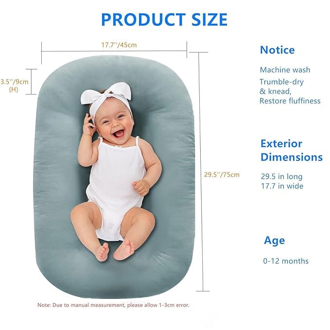 Baby Lounger for Infants Babies 0-15 Months, Bionic Organic Lounger for Baby, Soft Cotton Breathable Infant Floor Seats & Loungers for Newborn Baby Shower Gifts (Grey Baby Nest)