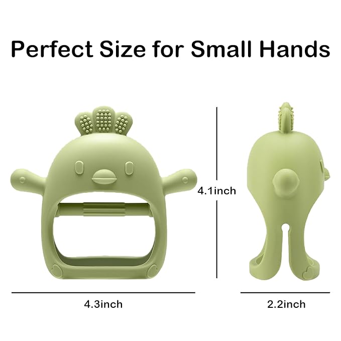 2 Pack Baby Teether Toy, BPA Free Silicone Mitten Glove Teether for Sucking Needs, Baby Teething Toys 0-3-6-12 Months, Hand Pacifier Chew Toys for Teething Pain Relief (Green & Beige)