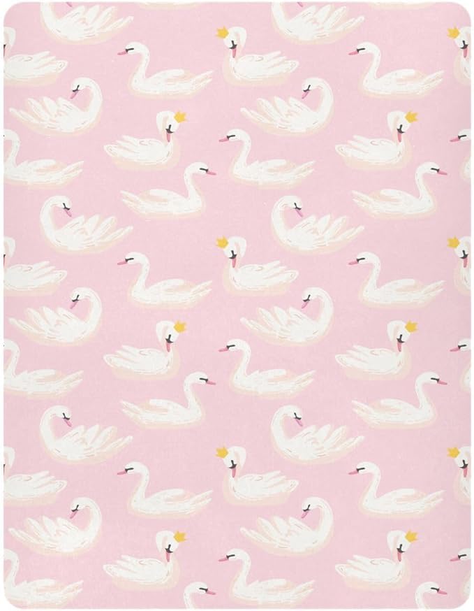 Fitted Crib Sheets Pink Cute Swan Animals Stretchy Portable Playard Sheets for Baby Toddler, Breathable Soft Mini Crib Mattress 39 x 27 in for Boys and Girls