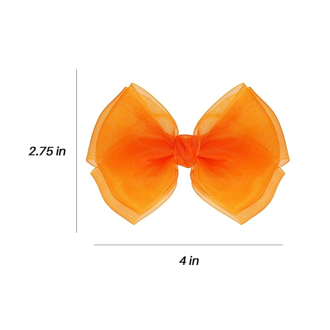 Happy Fall Orange Mesh Hair Bow Clips 4" Organza Double Tulle Bow Barrettes Alligator Hair Pins Her Thanksgiving Dress Outfit Decor Accessories Gift for Teens Toddler Girls Kids