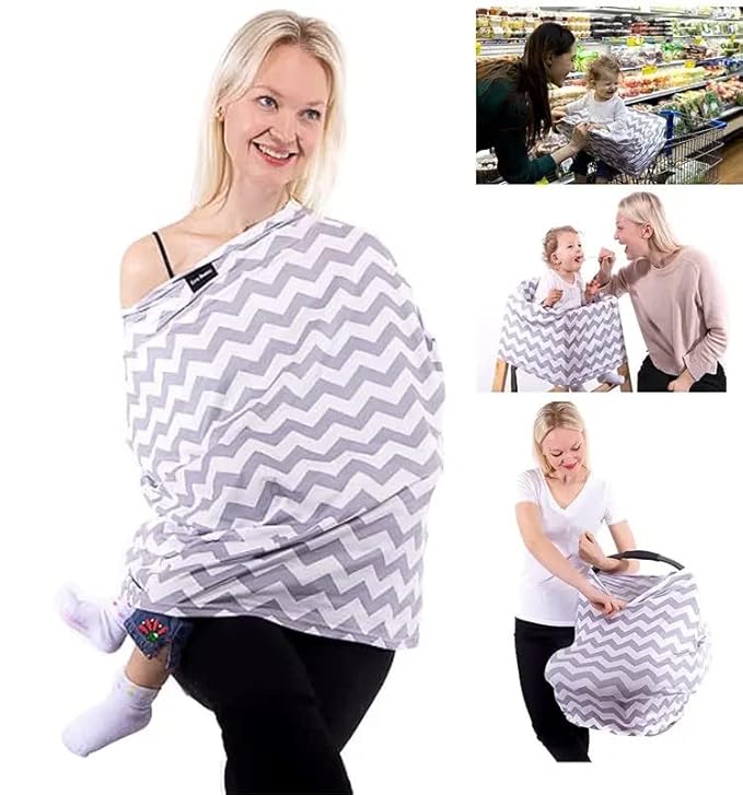 MRPlus Baby Nursing Cover Multi Use Cover for Baby Car Seat Canopy, Shopping Cart Cover, Stroller Cover, Full Privacy Breathable 100% Cotton Breastfeeding Coverage, Baby Shower Gifts for Boys & Girls