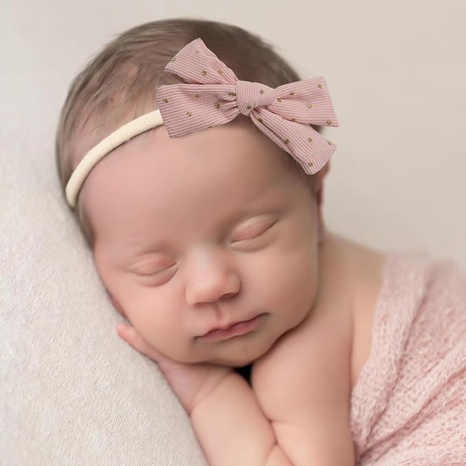 Baby Girl Hair Bow Nylon Headband with Dots, Corduroy Tiny Bow Hair Bands 12pcs for Newborn Infant Toddlers(corduroy B 12PCS)