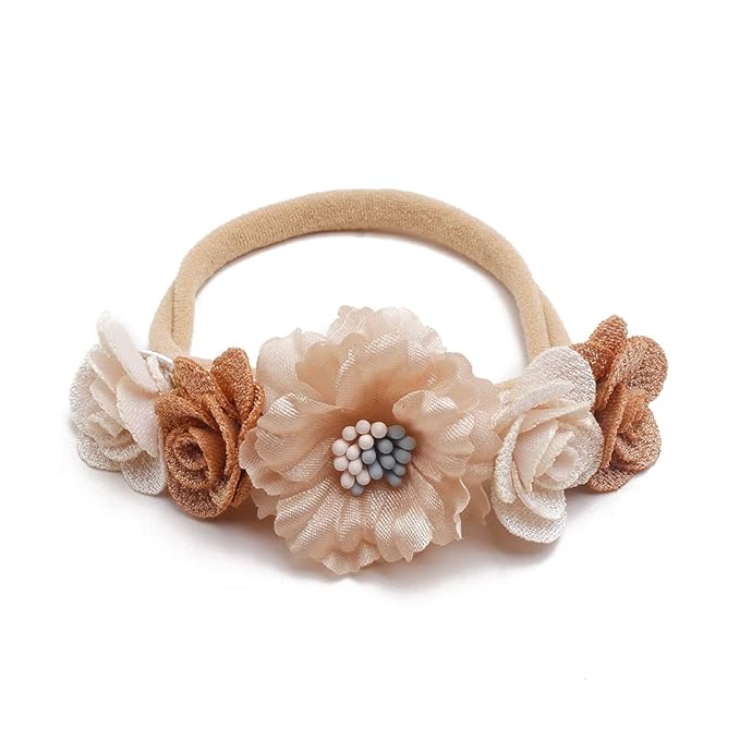Baby Girl Flower Headband 4 PCS Elastic Hairbands Handmade Nylon Bows Headbands Chic Floral Hair Accessories Kids Gifts for Newborn Infant Toddlers