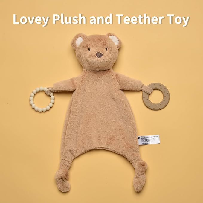 Loveys for Babies, Lovey Including Teether, Soft Stuffed Animals Security Blanket, Baby Snuggle Toy, for Newborn Boys and Girls(Bear)